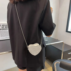 Pink Heart Crossbody Bag Small Purses Silver Chain Shoulder Bag
