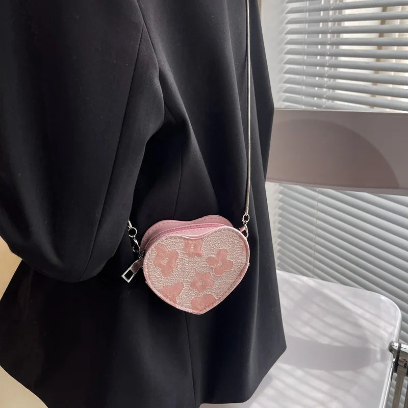 Pink Heart Crossbody Bag Small Purses Silver Chain Shoulder Bag