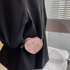 Pink Heart Crossbody Bag Small Purses Silver Chain Shoulder Bag