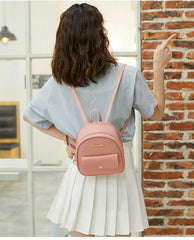 Small Backpack PU Leather Waterproof Shoulder Bag Girls Kids Multi-Function