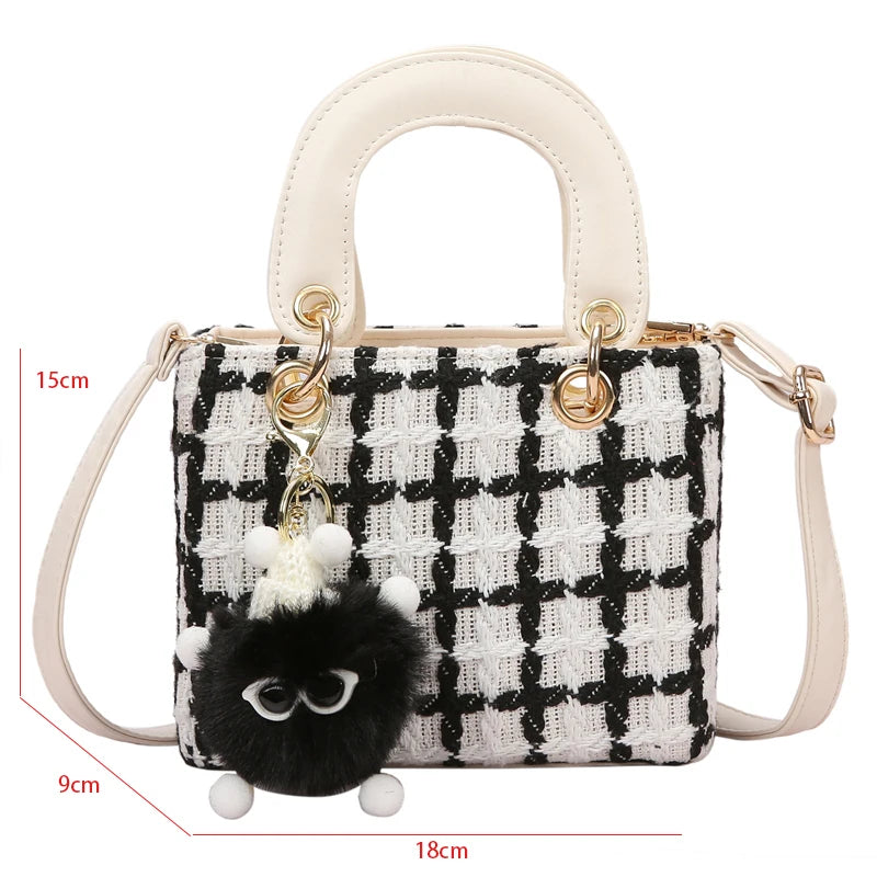 Small Square Bag Classic Plaid Women Bags Woolen Handbag Shoulder Bag