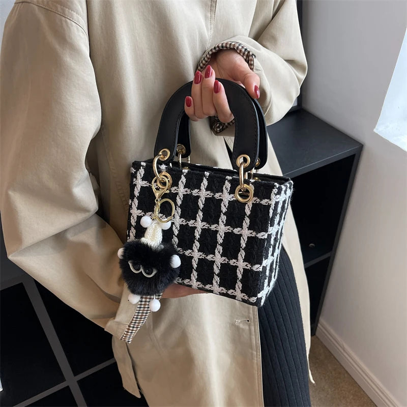 Small Square Bag Classic Plaid Women Bags Woolen Handbag Shoulder Bag