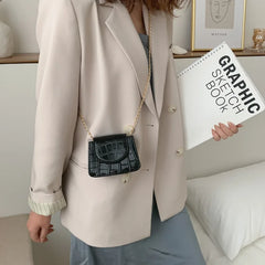 Small Square Flap Bag Crocodile Pattern Chain Shoulder Handbag