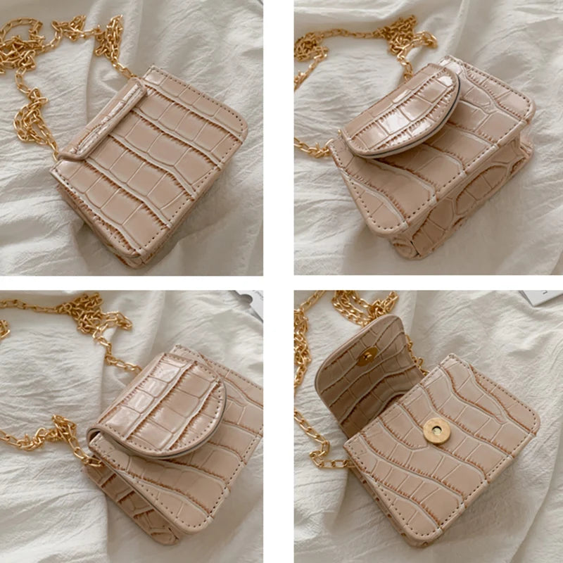 Crocodile Pattern Flap Bag Mini Shoulder Chain Messenger Handbag