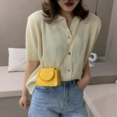 Small Square Flap Bag Crocodile Pattern Chain Shoulder Handbag