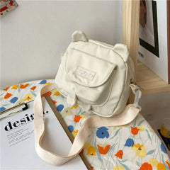 Mini Bear Ears Messenger Bag Small Crossbody Nylon Handbag for Women