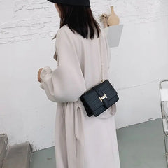 Square Flip Bag PU Leather Handbag Stone Pattern Chain Messenger Bag