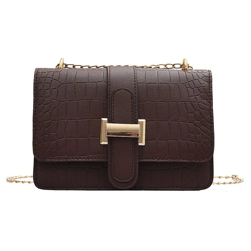 Square Flip Bag PU Leather Women's Handbag Stone Pattern Chain Shoulder Bag