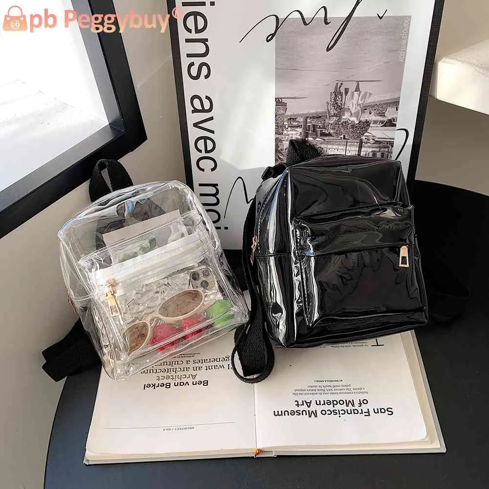 Mini Transparent Women Backpack PVC Kids Girls School Bag