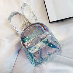 Silver Laser Backpack Women Girls Shoulder Bag PU Leather Holographic Backpack