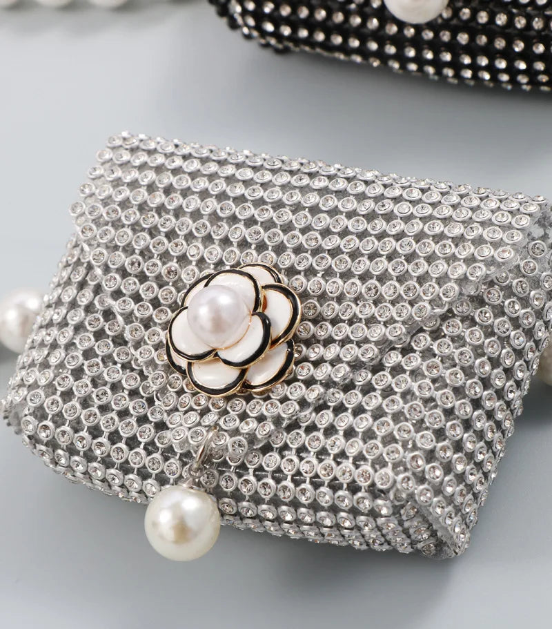 Diamond Pearl Mini Waist Bag Flower Small Chain Lady Belt Bag