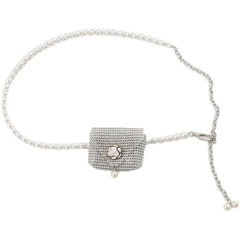 Diamond Pearl Mini Waist Bag Flower Small Chain Lady Belt Bag