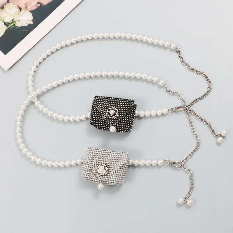 Diamond Pearl Mini Waist Bag Flower Small Chain Lady Belt Bag