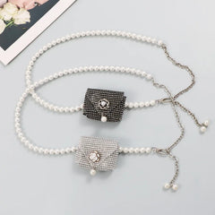 Diamond Pearl Mini Waist Bag Flower Small Chain Lady Belt Bag