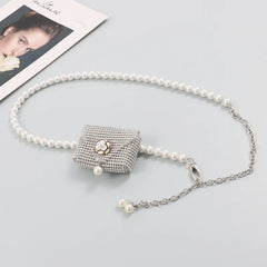 Diamond Pearl Mini Waist Bag Flower Small Chain Lady Belt Bag