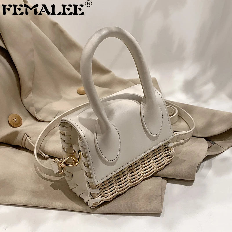 Mini Woman Straw Bag Summer Raffia Woven Handbags and Purses Rattan Beach Bag