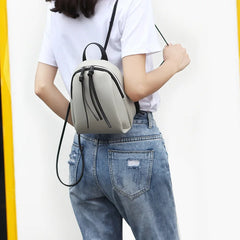 Mini Women Backpack Shoulder Bags Solid PU Leather Zipper