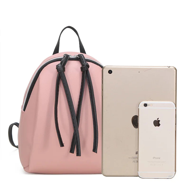 Mini Women Backpack Shoulder Bags Solid PU Leather Zipper