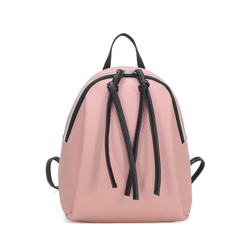 Mini Women Backpack Shoulder Bags Solid PU Leather Zipper
