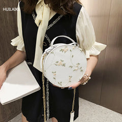 Mini Crossbody Bag Lace Flower Chain Shoulder Round PU Leather