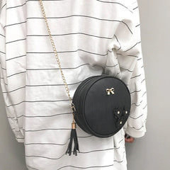 Mini Flower Tassel Shoulder Bag Round Chain Lady Messenger Purse