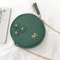 Mini Flower Tassel Shoulder Bag Round Chain Lady Messenger Purse