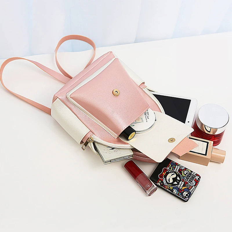 Mini Women's Backpack PU Leather Ladies Phone Pouch Pack Female Bag School Bags