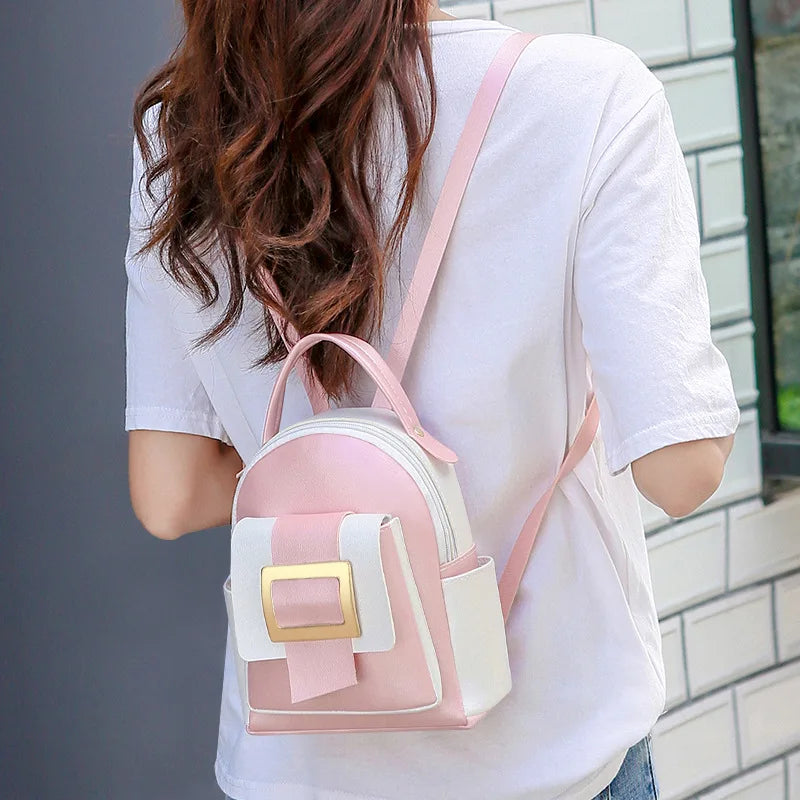 Mini Women's Backpack PU Leather Ladies Phone Pouch Pack Female Bag School Bags