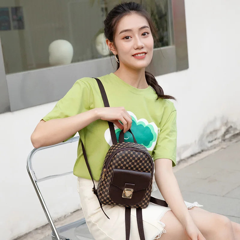 Mini Women's Backpack PU Leather Multi-Function Phone Pouch Pack