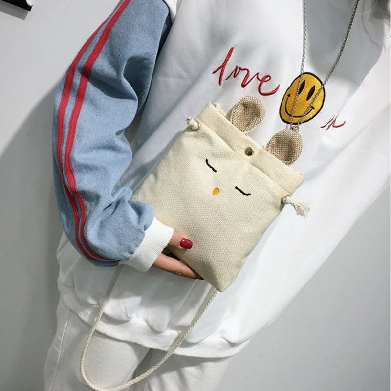 Mini Crossbody Bag Canvas Small Shoulder Handbag Solid Phone Purse