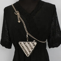 Triangle PU Leather Waist Pack Bling Fanny Pack Metal Chain Belt