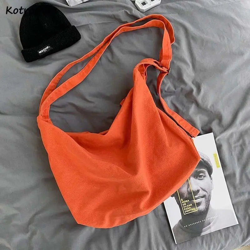 Minimalist Canvas Shoulder Bag Solid Large Capacity Zipper Cross Body