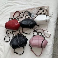 Minimalist PU Leather Shoulder Bag with Chains Crossbody Messenger Lady Handbag