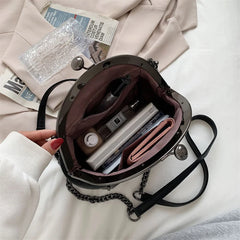 Minimalist PU Leather Shoulder Bag with Chains Crossbody Messenger Lady Handbag