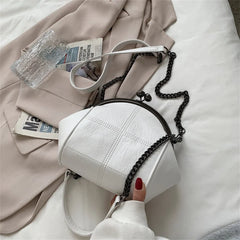 Minimalist PU Leather Shoulder Bag with Chains Crossbody Messenger Lady Handbag