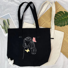 Butterfly Print Canvas Tote Bag Large Capacity Reusable Shopping Beach Bag