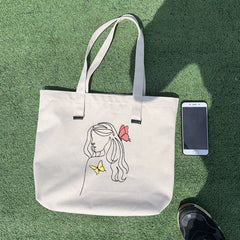 Butterfly Print Canvas Tote Bag Large Capacity Reusable Shopping Beach Bag