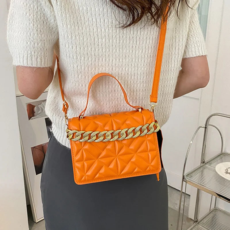 Quilted Flap Square Bag Women PU Leather Small Shoulder Bag