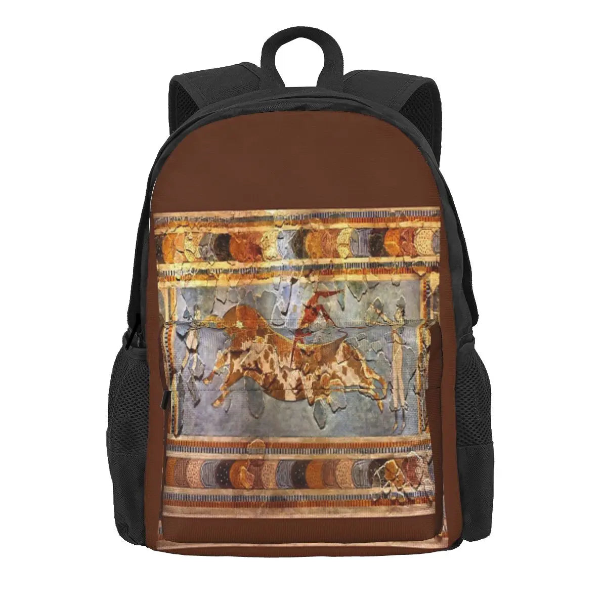 Minoan Times Bull Dance Backpack Zip Close Pockets