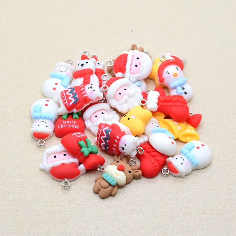 Christmas Charms Resin Flatback Santa Claus Christmas Tree Gift Bag Pendant