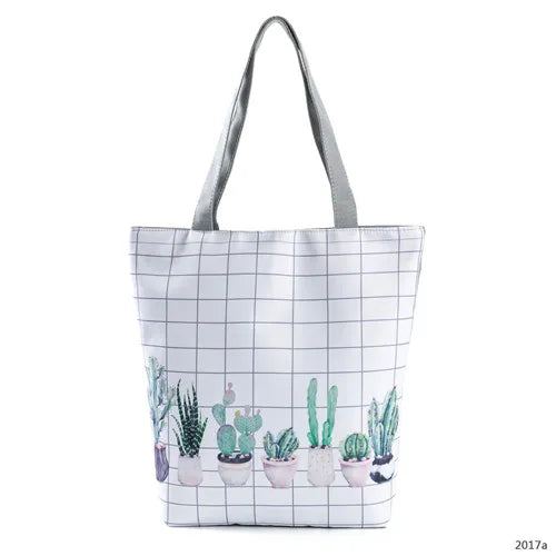 Miyahouse Canvas Shoulder Bag Women Tote Handbag Printed Beach Bag