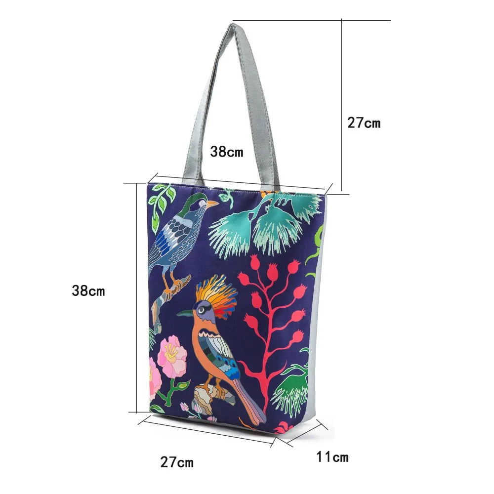 Miyahouse Canvas Shoulder Bag Female Tote Handbag Colorful Bird Print