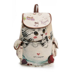Miyahouse Cat Printed Drawstring Backpack Large Capacity School Bag