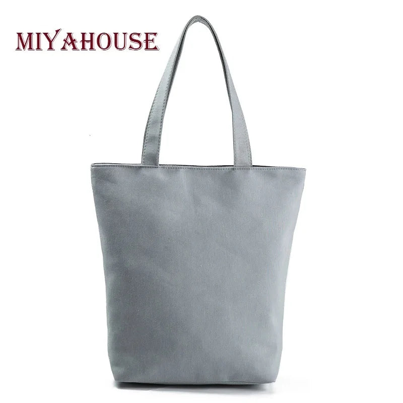 Miyahouse Colorful Floral Printed Shoulder Bag Canvas Tote Handbag