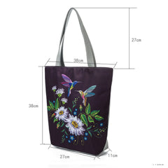 Miyahouse Embroidery Canvas Handbag Floral Bird Printed Lady Shoulder Bag