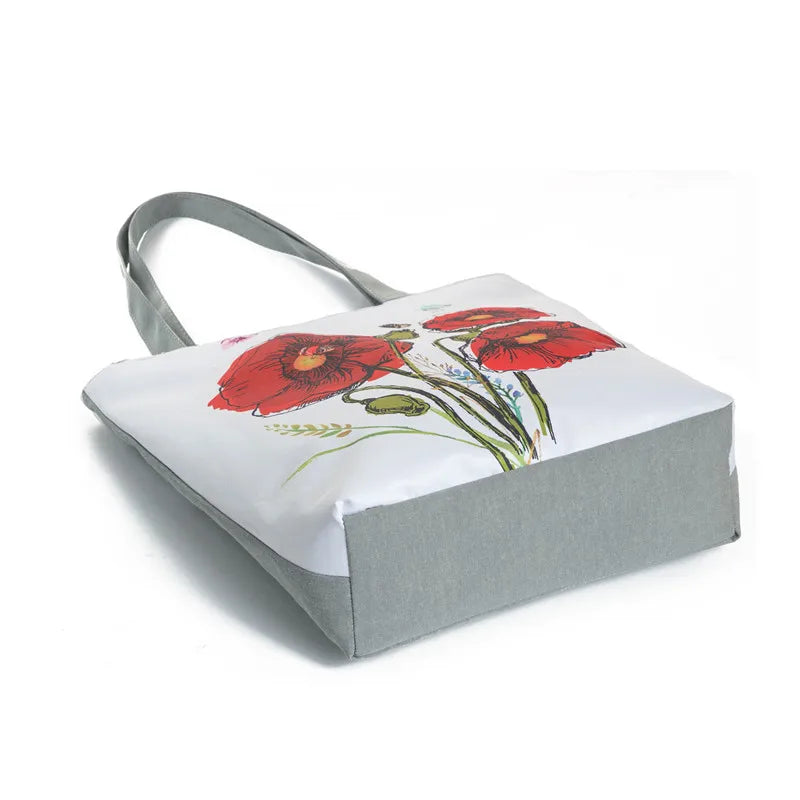 Miyahouse Red Poppy Printed Beach Handbag Women Canvas Tote