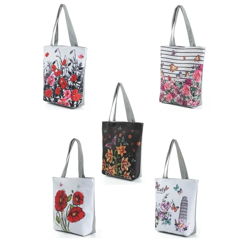 Miyahouse Red Poppy Printed Beach Handbag Women Canvas Tote