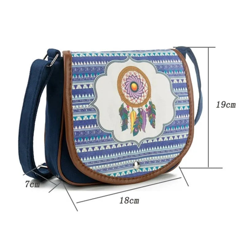 Miyahouse Small Retro Messenger Bag Canvas Stripe Saddle Shoulder Bag