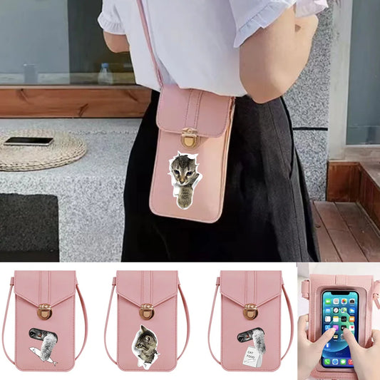 Women's Cat Print Phone Bag Wallet Coin Purse