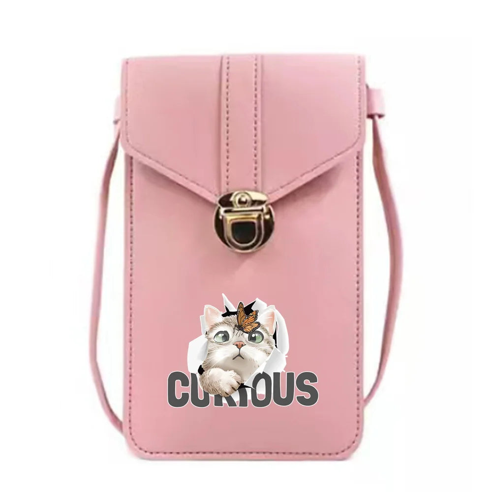 Women's Cat Print Phone Bag Wallet Coin Purse